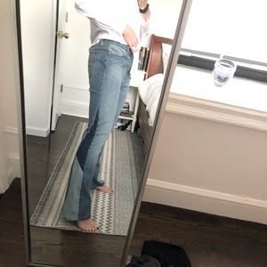 FRAME DENIM LE HIGH FLARE DIAGONAL BLOCK JEANS